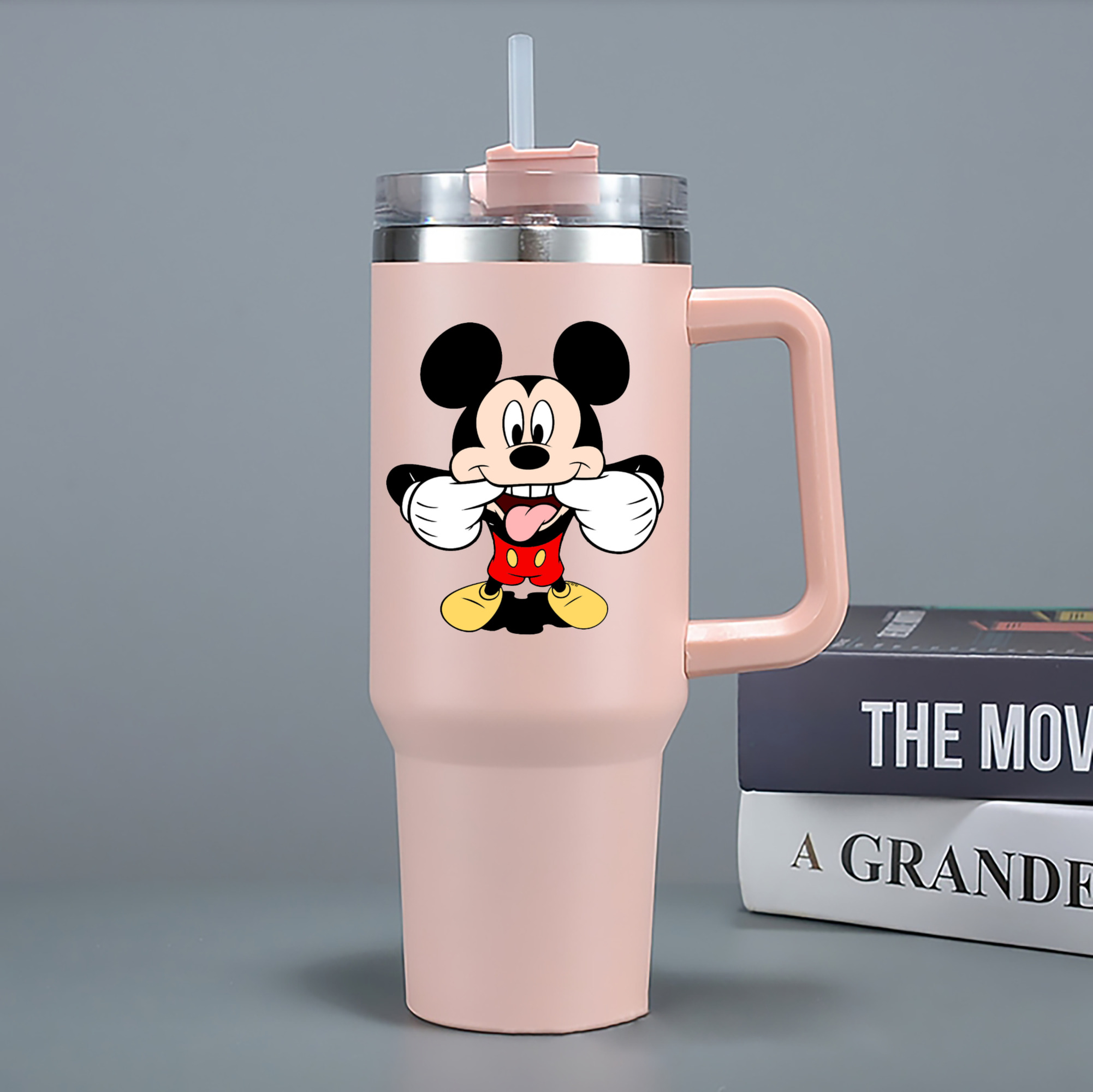 （画像用） ミッキーマウス Mickey Mouse 1200mL車用タンブラー - クリスタルステッカー（プラスチックストロー付き）